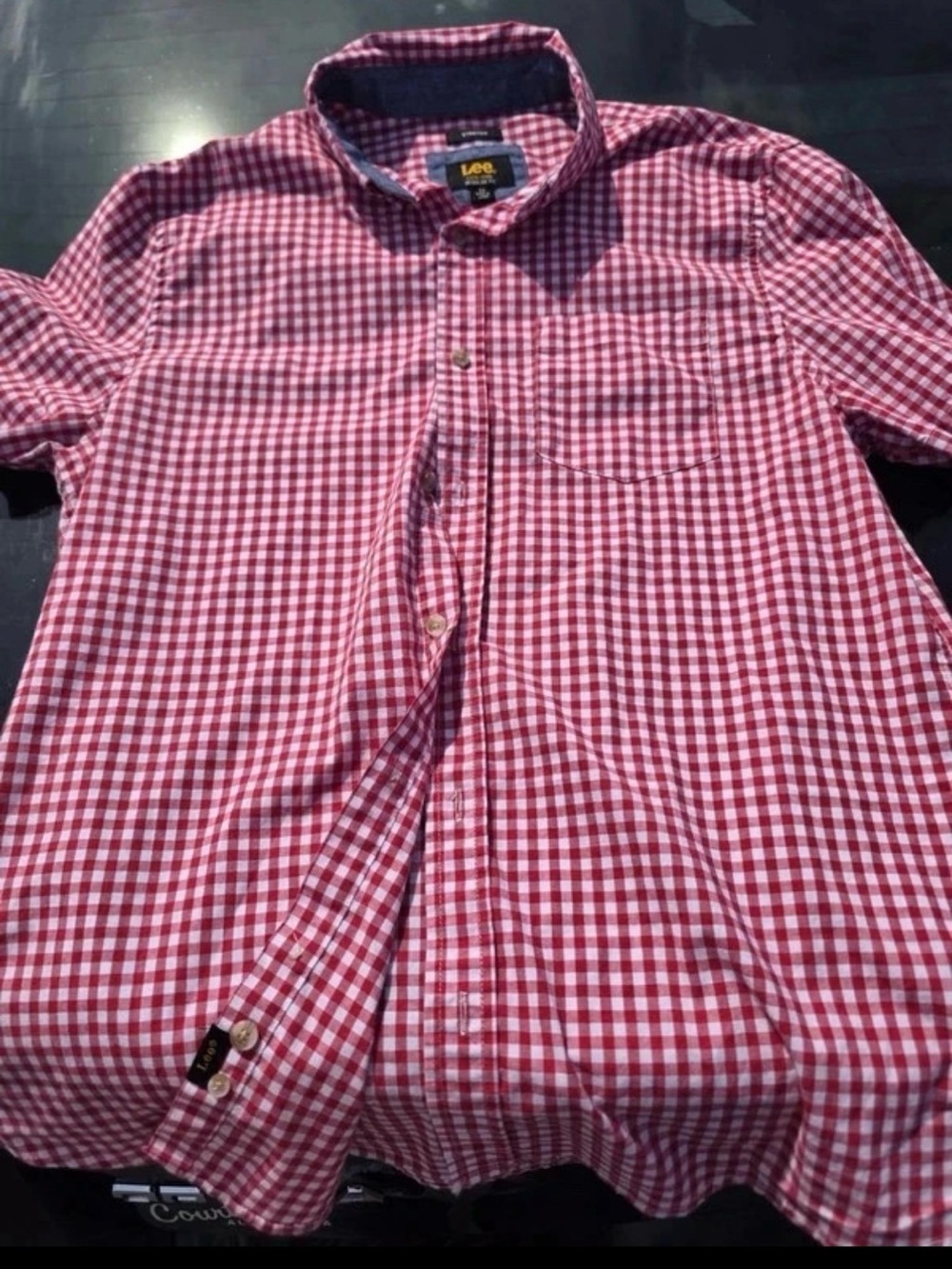 Lee Men’s Red and White Gingham Button-Down Shirt
